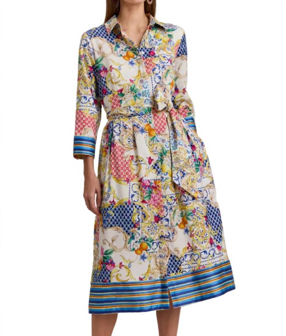 NEW HINSON WU robin 3/4 sleeve amalfi print dress in multicolor